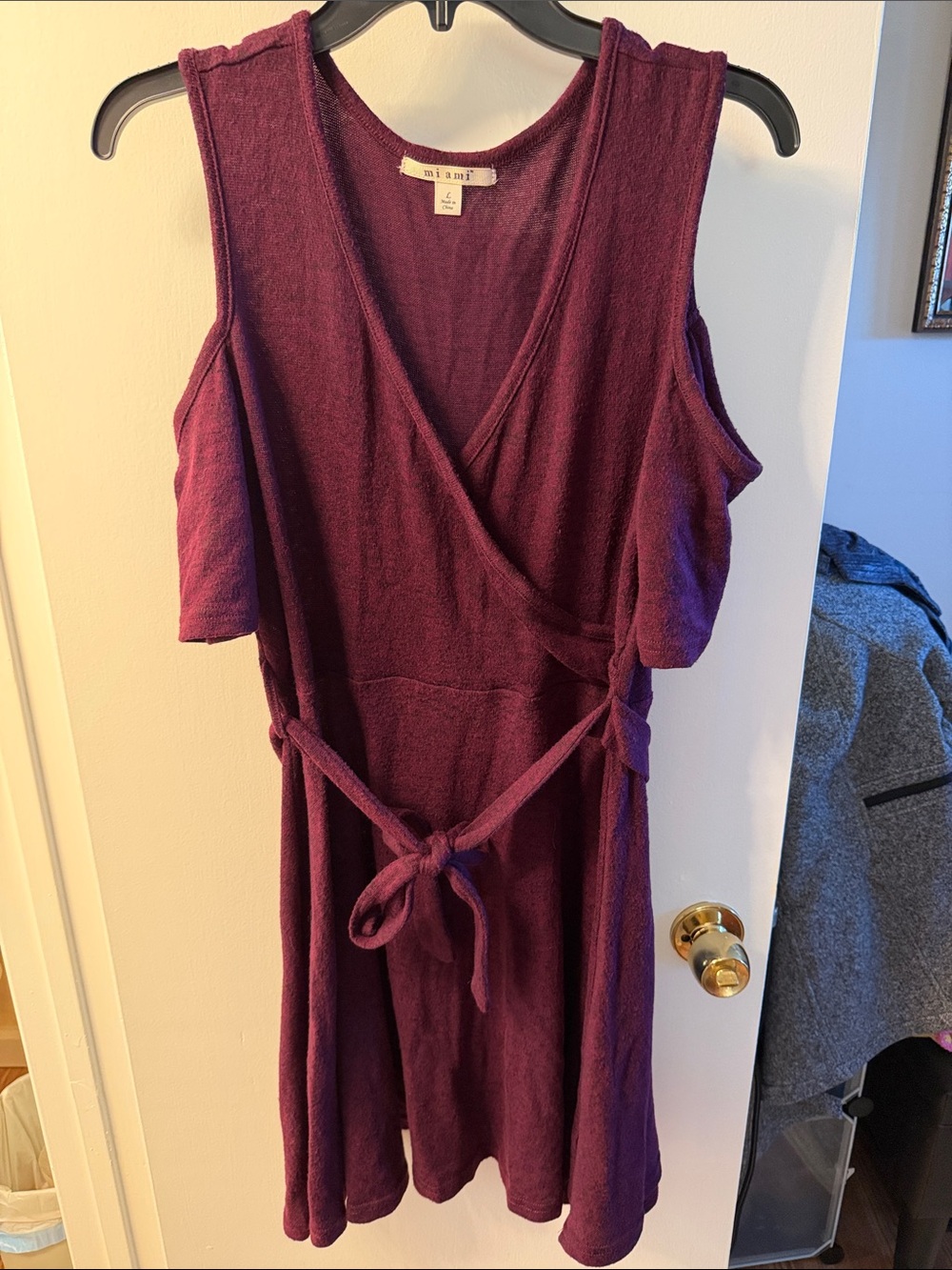 miami Deep Burgundy Cold Shoulder Dress with Tie Waist